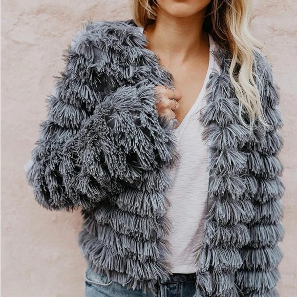 shearling jacket Womens Open Front Faux Fur Cardigan Parka Shaggy Jacket Coat